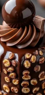 Delicious chocolate dessert with nut topping.