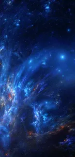 Deep space galaxy wallpaper with stars and nebula in dark blue tones.