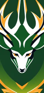 Artistic deer emblem with green, white, and orange color theme.