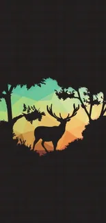 Deer silhouette in multicolor abstract landscape wallpaper.