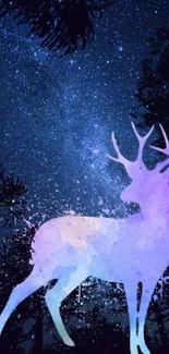 Mystical deer silhouette in starry night sky wallpaper.