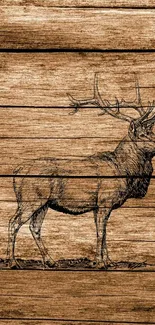 Deer sketch on rustic wooden background wallpaper.