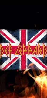 Vintage Def Leppard logo on Union Jack background wallpaper.