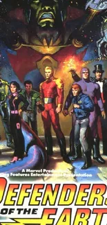 Defenders of the Earth vintage poster art with heroes.