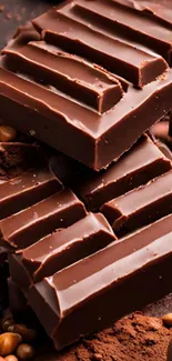 Close-up of delicious chocolate bars and hazelnuts.