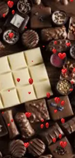 A delightful mobile wallpaper featuring various types of chocolates.