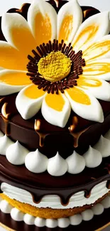 Chocolate cake with floral decoration design.