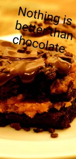 Chocolate dessert on a white plate with text overlay 'Nothing is better than chocolate.'
