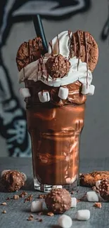 Chocolate milkshake with cookies and cream in a stylish photo.
