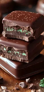 Stack of chocolate mint squares with rich layers.