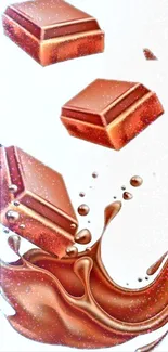 Chocolate squares with creamy splash on white background.