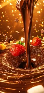 Chocolate fondue with strawberries and sparkles.