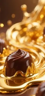 Chocolate swirl with golden splash mobile wallpaper.