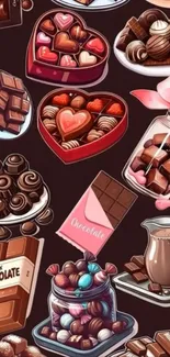 Artistic depiction of assorted chocolate sweets.