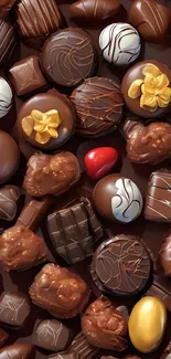 An assortment of delicious chocolates in various designs.
