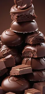 A tempting stack of delicious chocolate pieces.