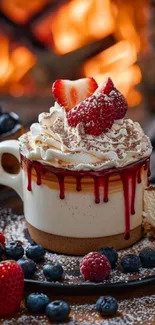 Creamy dessert in a cup with berries