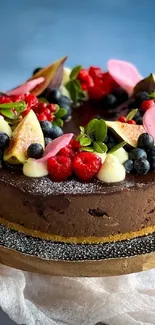 Chocolate cake with berries and figs on top.