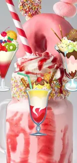 Colorful dessert milkshake wallpaper with playful toppings.