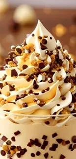 Creamy dessert swirl with chocolate sprinkles.