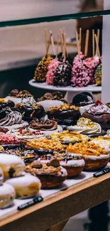Vibrant display of assorted donuts on a dessert table.