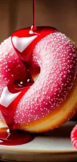 Vibrant donut with red syrup drizzle.
