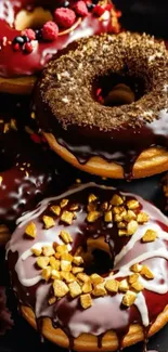 Assorted donuts with chocolate and fruity toppings