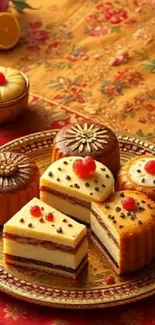 Vibrant platter of festive desserts showcasing ornate pastries and cakes.