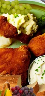 Fried chicken with sides on a plate art.