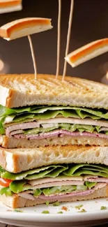 Mouthwatering club sandwich with fresh ingredients stacked high.