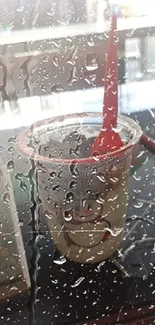 Cup with ice cream and spoon on table.