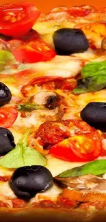 Appetizing pizza with olives and tomatoes