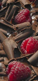 Raspberries and chocolate shavings create a sumptuous mobile wallpaper background.