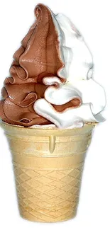 Chocolate and vanilla twist soft serve ice cream cone.