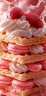 Strawberry dessert with layered pastries and whipped cream.