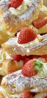 Strawberry cream pastries with fresh fruit on a tray.