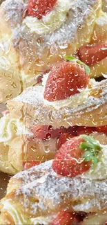 Strawberry pastries with cream and powdered sugar.
