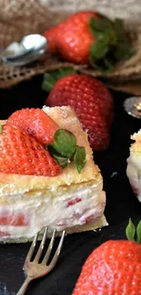 Strawberry shortcake with fresh berries and cream.