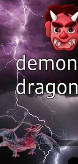 Demon dragon amidst vibrant lightning, set against a dark stormy sky.