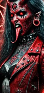 Demon-themed art wallpaper with vivid red and gothic style.