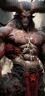 Demonic warrior with tattoos in intricate fantasy design.