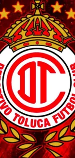 Deportivo Toluca Club emblem on red background wallpaper.