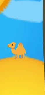 Vibrant camel artwork against a blue sky and yellow sand.