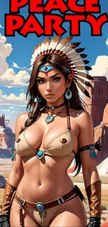 Warrior in vibrant desert-themed art.