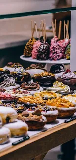 Colorful dessert display on rustic table.