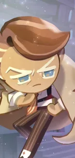 Detective cookie character in stylish animated wallpaper design.