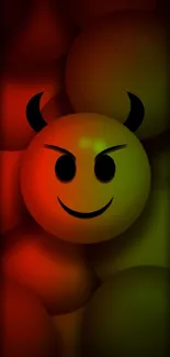 Devil emoji with neon outline wallpaper on dark background.