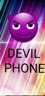 Colorful devil emoji wallpaper with vibrant stripes.