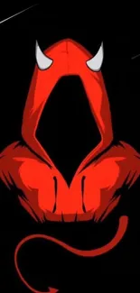 Red hooded devil figure on black background wallpaper.