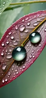 Close-up of dew drops on a vibrant leaf.